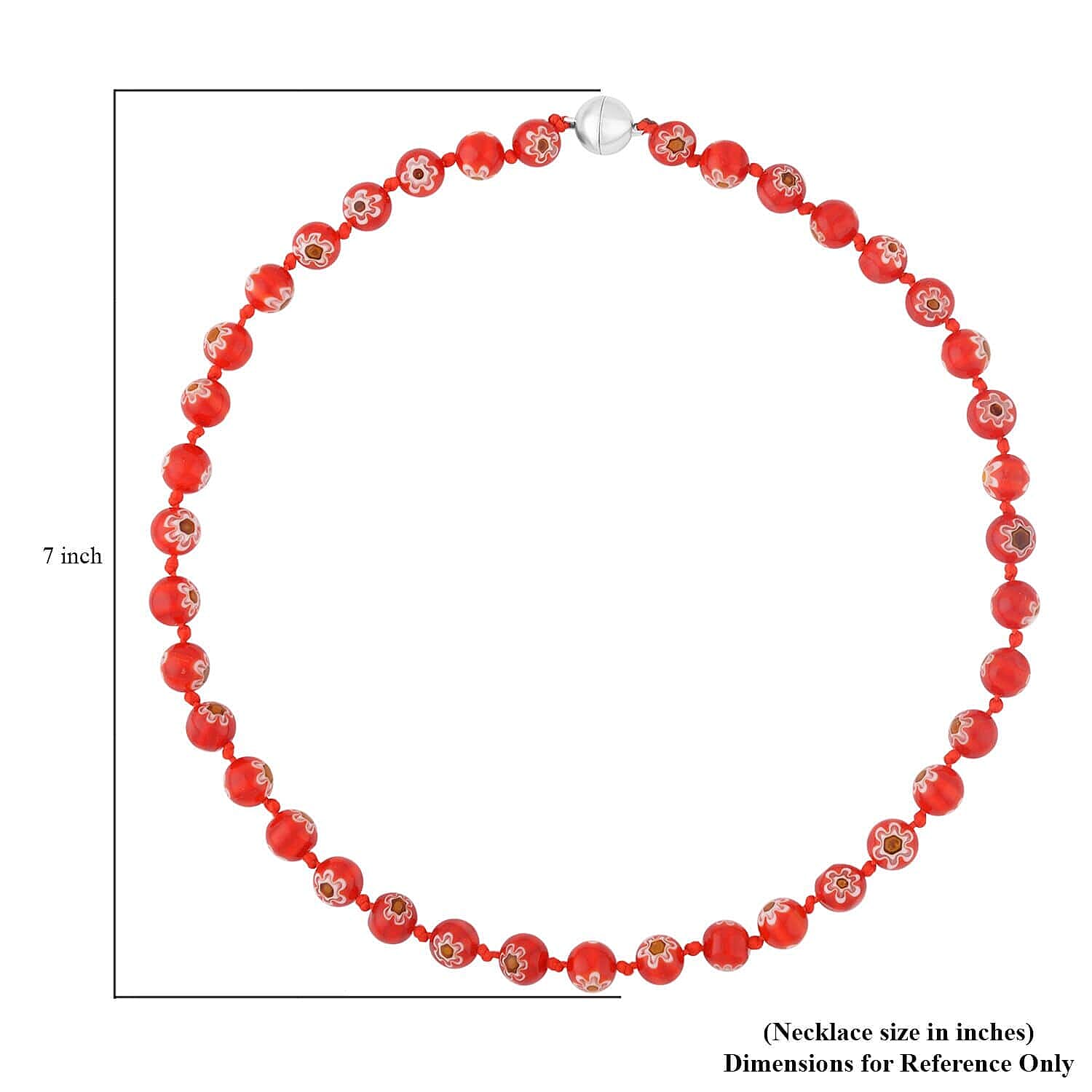 Red Color Murano Style Basket Earrings and Beaded Necklace 20 Inches with Magnetic Lock in Stainless Steel and Silvertone