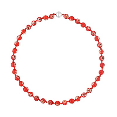 Red and Multi Color Murano Style, Multi Glass Stretch Bracelet, Basket Earrings and Beaded Necklace (20 Inches) and Turtle Pendant Necklace (16-18IN) in Stainless Steel and Silvertone