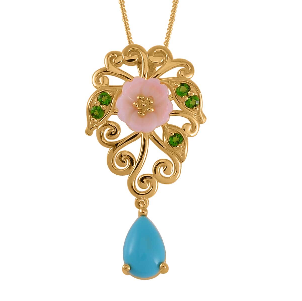 Sleeping Beauty Turquoise and Multi Gemstone Drop Pendant Necklace 18 Inches in Vermeil Yellow Gold Over Sterling Silver 1.30 ctw image number 0