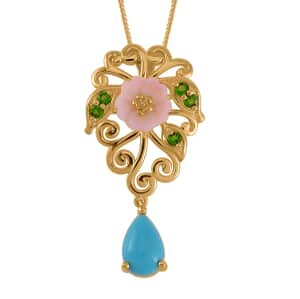 Sleeping Beauty Turquoise and Multi Gemstone Drop Pendant Necklace 18 Inches in Vermeil Yellow Gold Over Sterling Silver 1.30 ctw