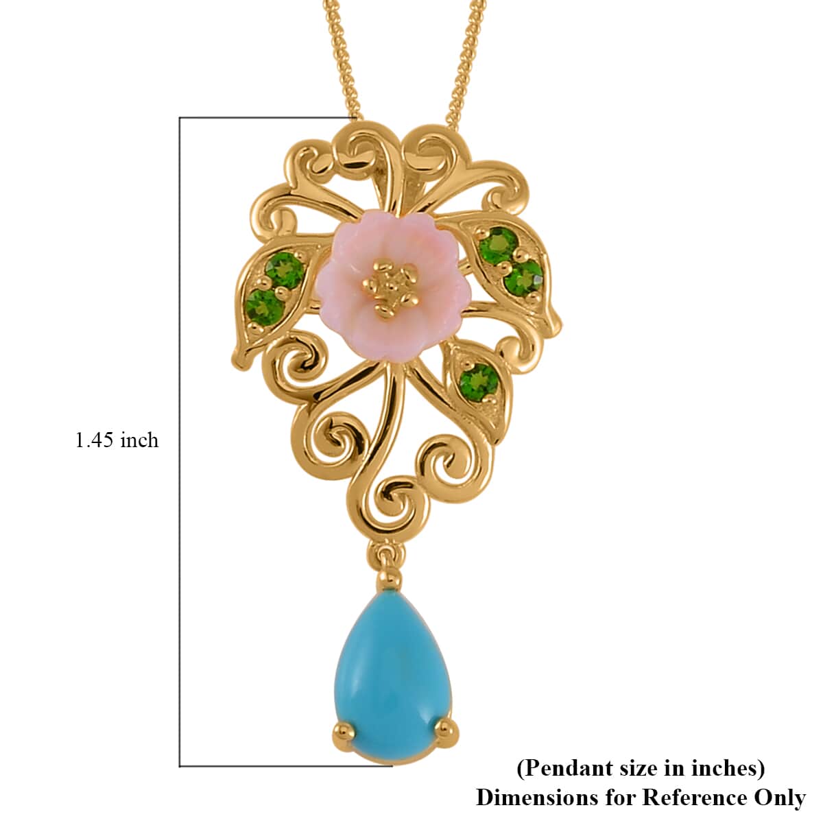 Sleeping Beauty Turquoise and Multi Gemstone Drop Pendant Necklace 18 Inches in Vermeil Yellow Gold Over Sterling Silver 1.30 ctw image number 6