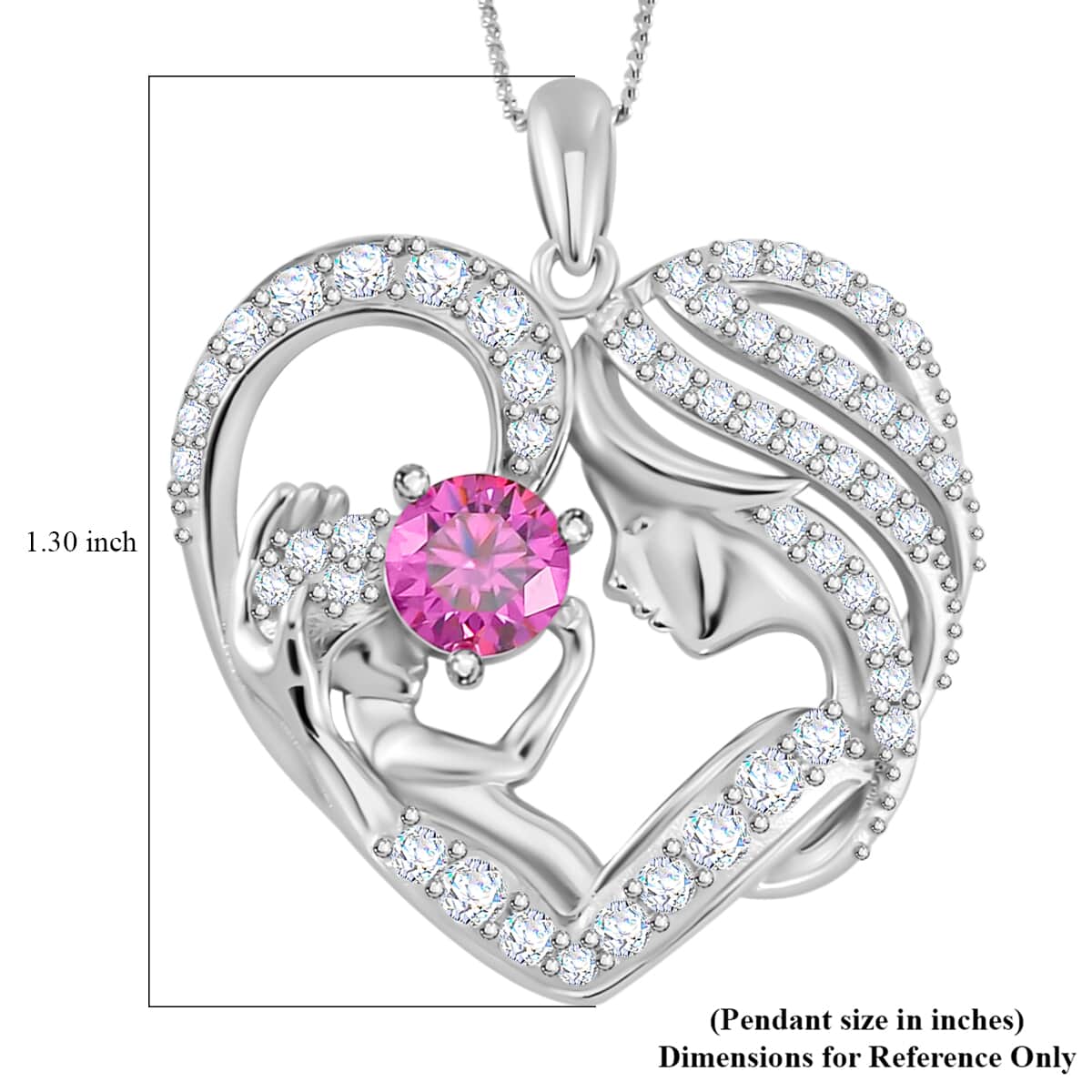 Pink and White Moissanite Mother and Child Love Heart Pendant Necklace 18 Inches in Rhodium Over Sterling Silver 2.10 ctw image number 6