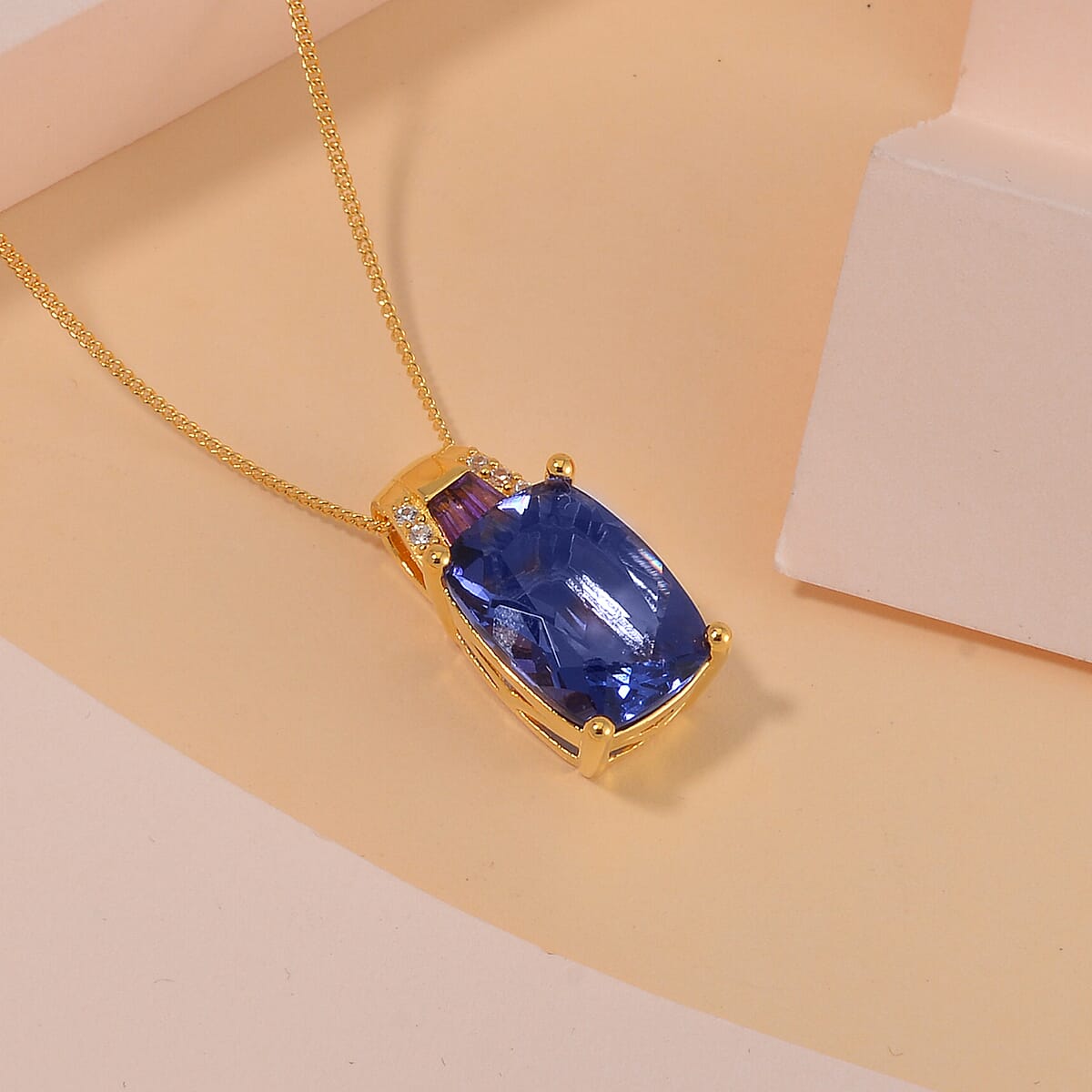 Color Change Fluorite (IR) and Multi Gemstone Pendant Necklace 18 Inches in Vermeil Yellow Gold Over Sterling Silver 7.75 ctw image number 1