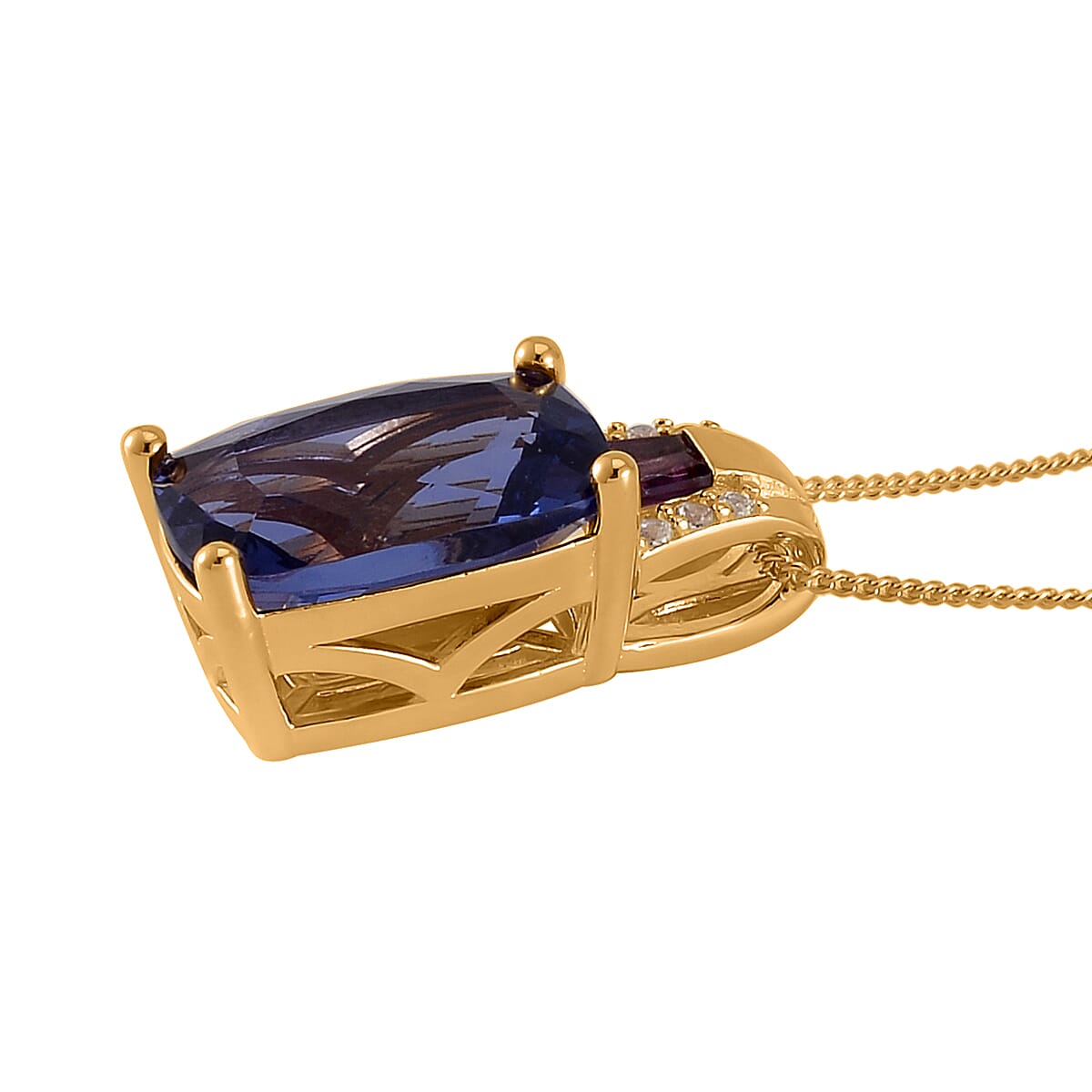 Color Change Fluorite (IR) and Multi Gemstone Pendant Necklace 18 Inches in Vermeil Yellow Gold Over Sterling Silver 7.75 ctw image number 3