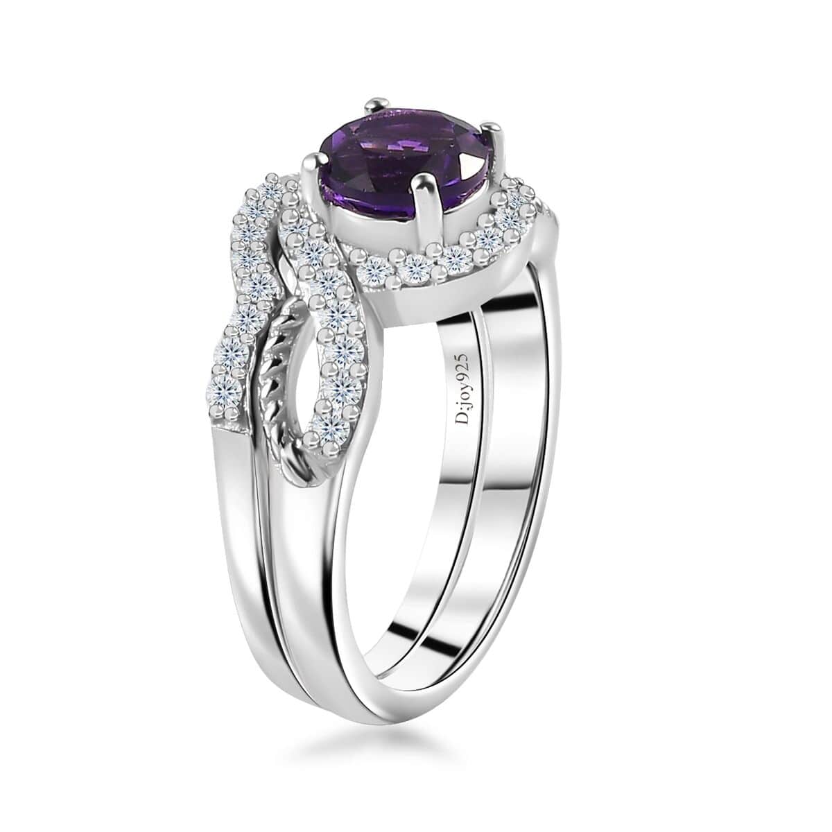 Set of 2 Uruguayan Amethyst, Moissanite Stackable Ring in Platinum Over Sterling Silver (Size 5) 1.30 ctw image number 4