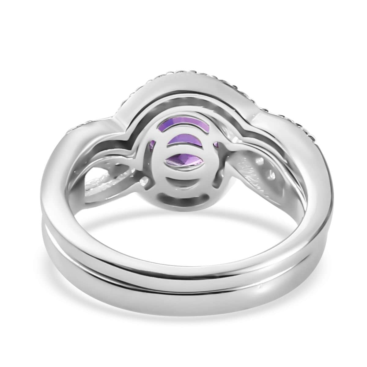 Set of 2 Uruguayan Amethyst and Moissanite Stackable Ring in Platinum Over Sterling Silver (Size 5) 1.30 ctw image number 5