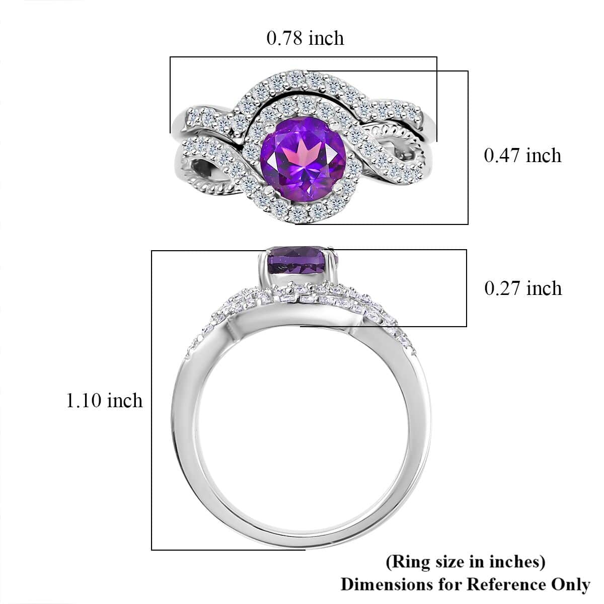 Set of 2 Uruguayan Amethyst and Moissanite Stackable Ring in Platinum Over Sterling Silver (Size 5) 1.30 ctw image number 6