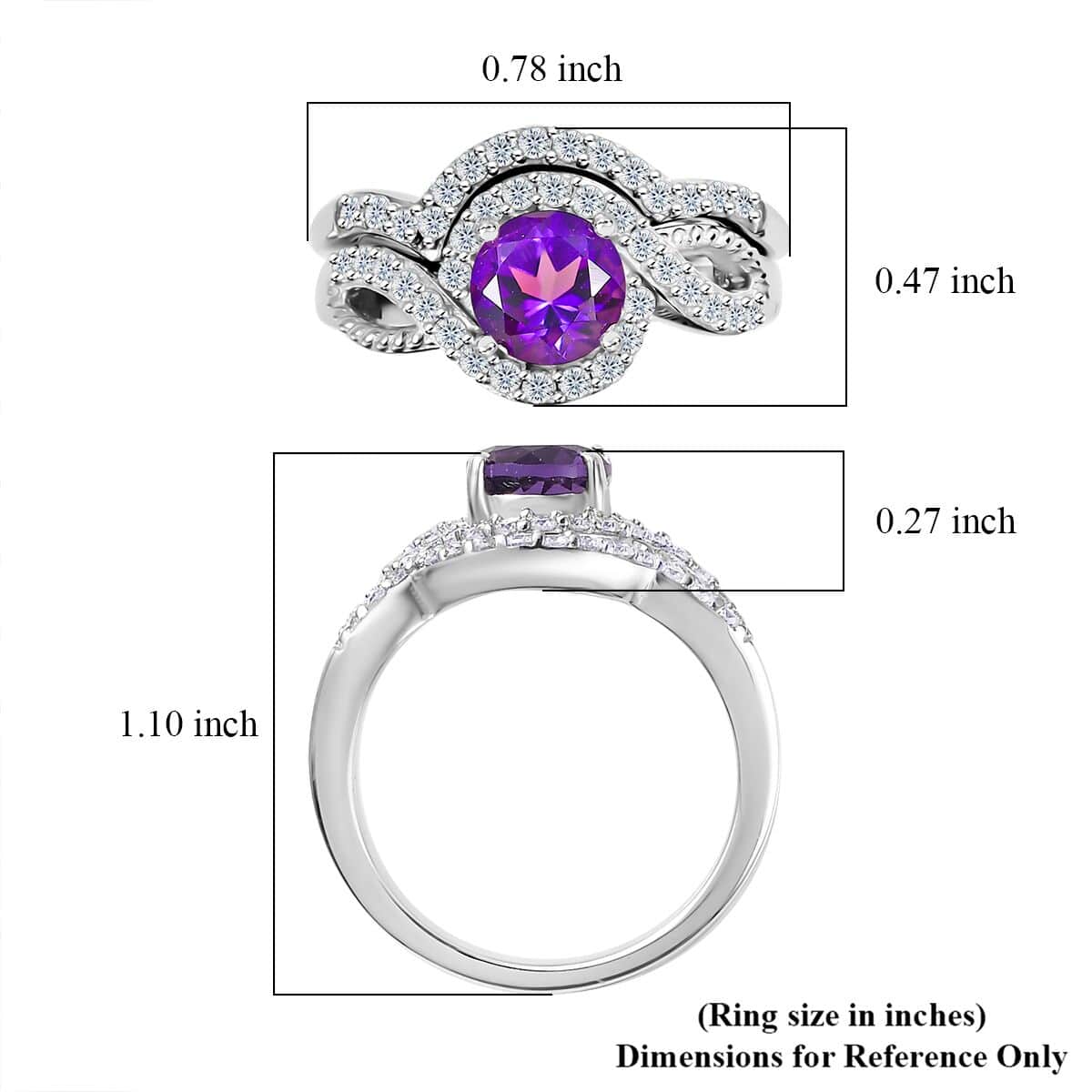 Set of 2 Uruguayan Amethyst, Moissanite Stackable Ring in Platinum Over Sterling Silver (Size 5) 1.30 ctw image number 6