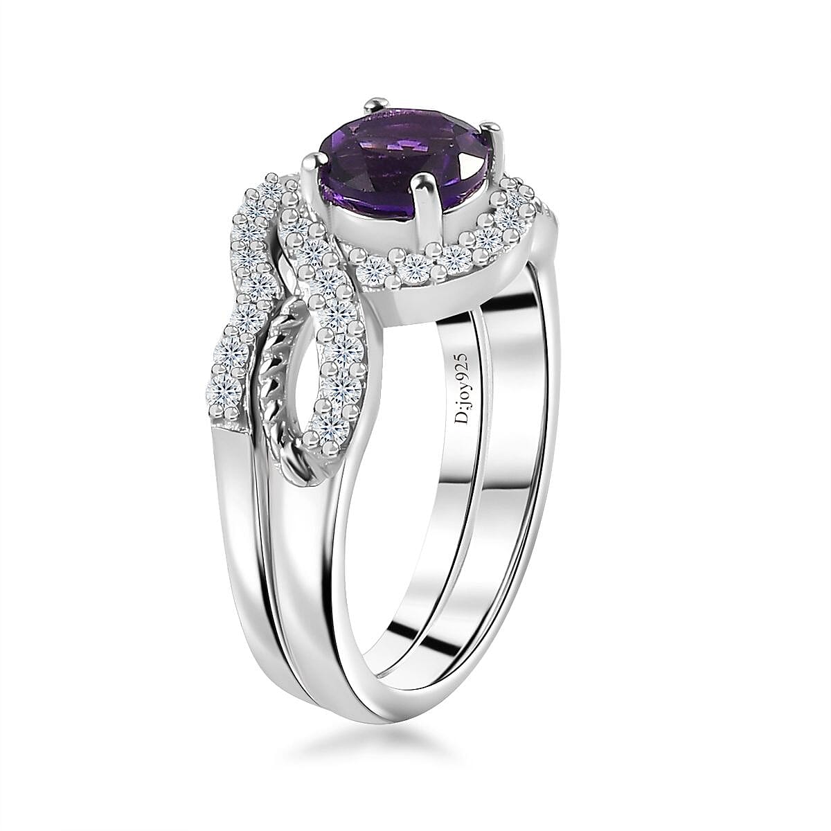 Set of 2 Uruguayan Amethyst and Moissanite Stackable Ring in Platinum Over Sterling Silver (Size 7) 1.30 ctw image number 4