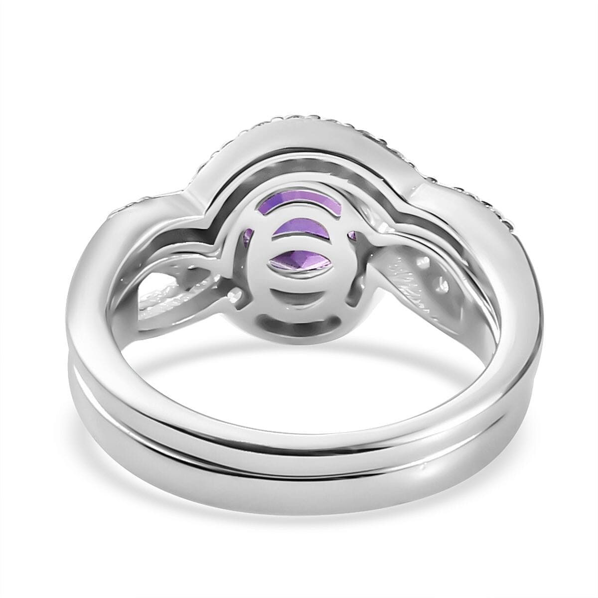 Set of 2 Uruguayan Amethyst and Moissanite Stackable Ring in Platinum Over Sterling Silver (Size 7) 1.30 ctw image number 5
