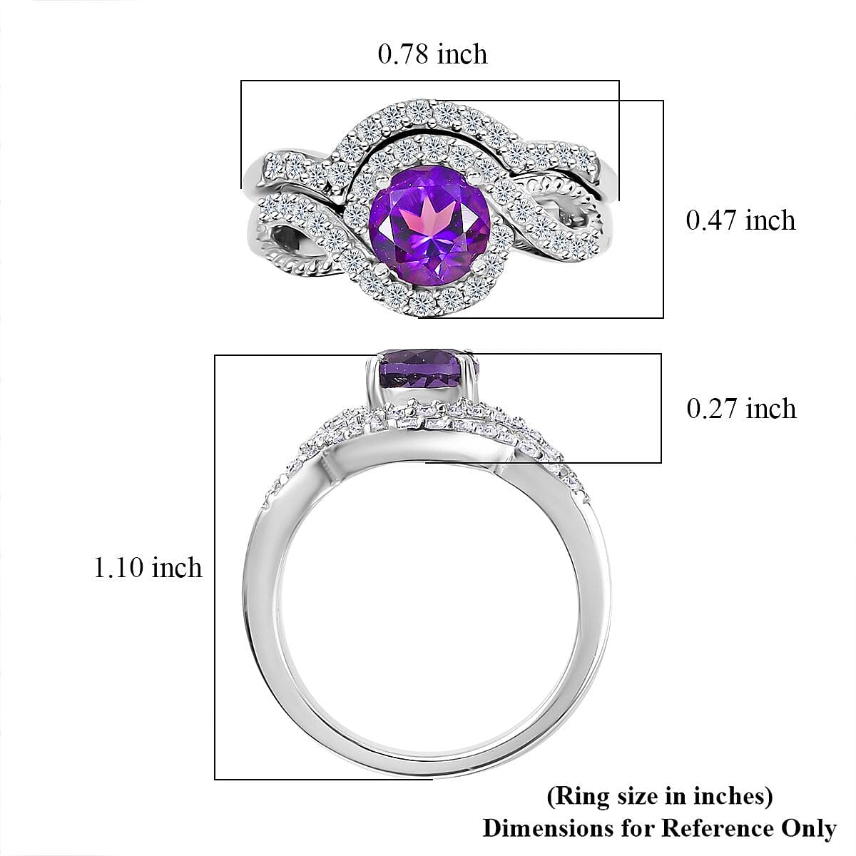 Set of 2 Uruguayan Amethyst and Moissanite Stackable Ring in Platinum Over Sterling Silver (Size 7) 1.30 ctw image number 6
