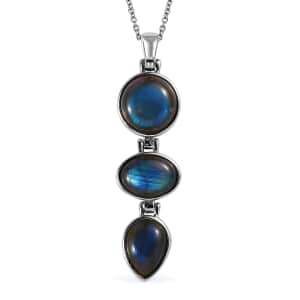 Malagasy Labradorite Pendant Necklace 20 Inches in Stainless Steel 25.30 ctw
