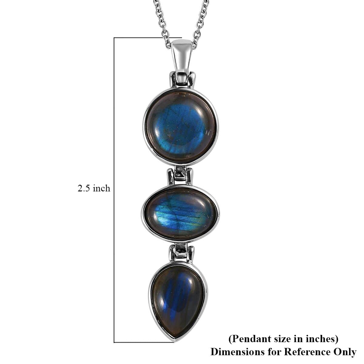 Malagasy Labradorite Pendant Necklace 20 Inches in Stainless Steel 25.30 ctw image number 6