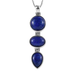Lapis Lazuli Pendant Necklace 20 Inches in Stainless Steel 25.40 ctw