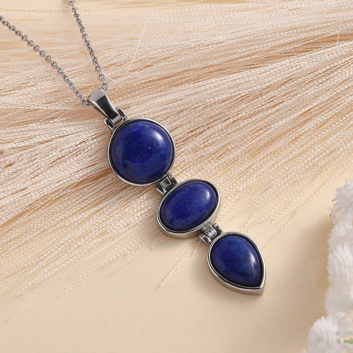 Lapis Lazuli Pendant Necklace 20 Inches in Stainless Steel 25.40 ctw image number 1