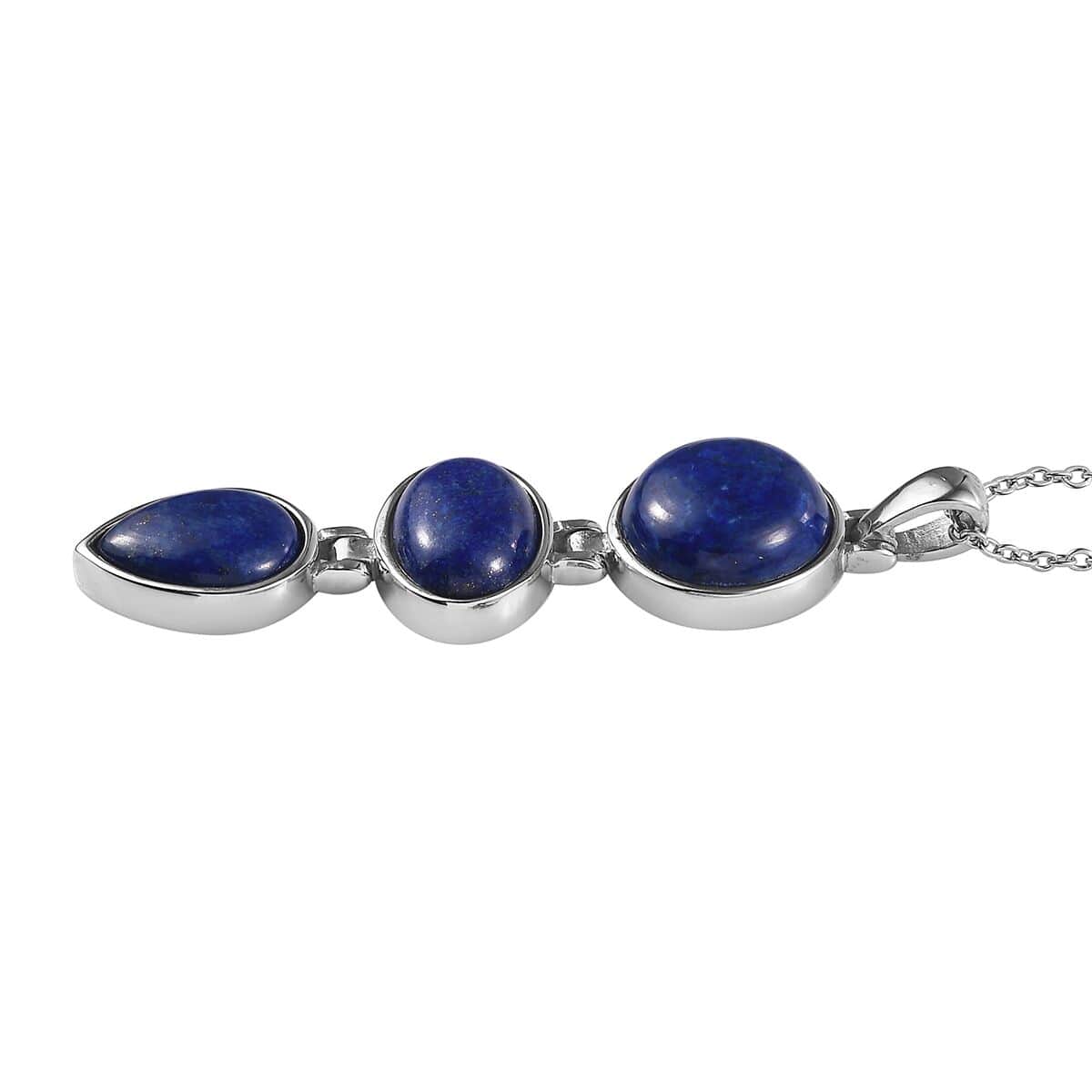 Lapis Lazuli Pendant Necklace 20 Inches in Stainless Steel 25.40 ctw image number 3