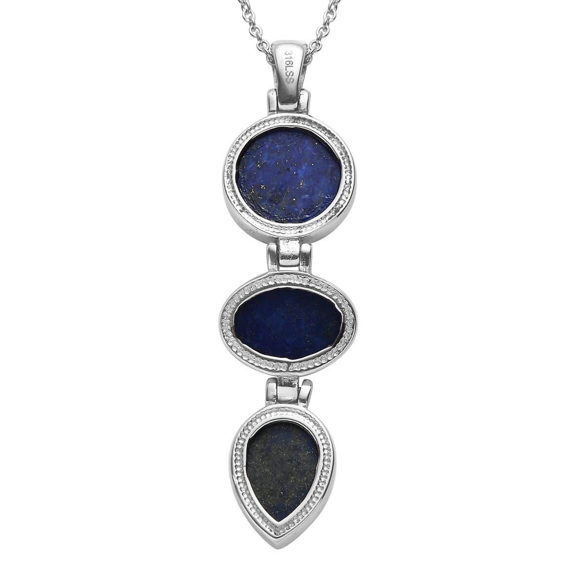 Lapis Lazuli Pendant Necklace 20 Inches in Stainless Steel 25.40 ctw image number 4