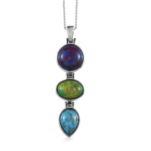 Mojave Purple, Blue and Green Turquoise Pendant Necklace 20 Inches in Stainless Steel 19.80 ctw
