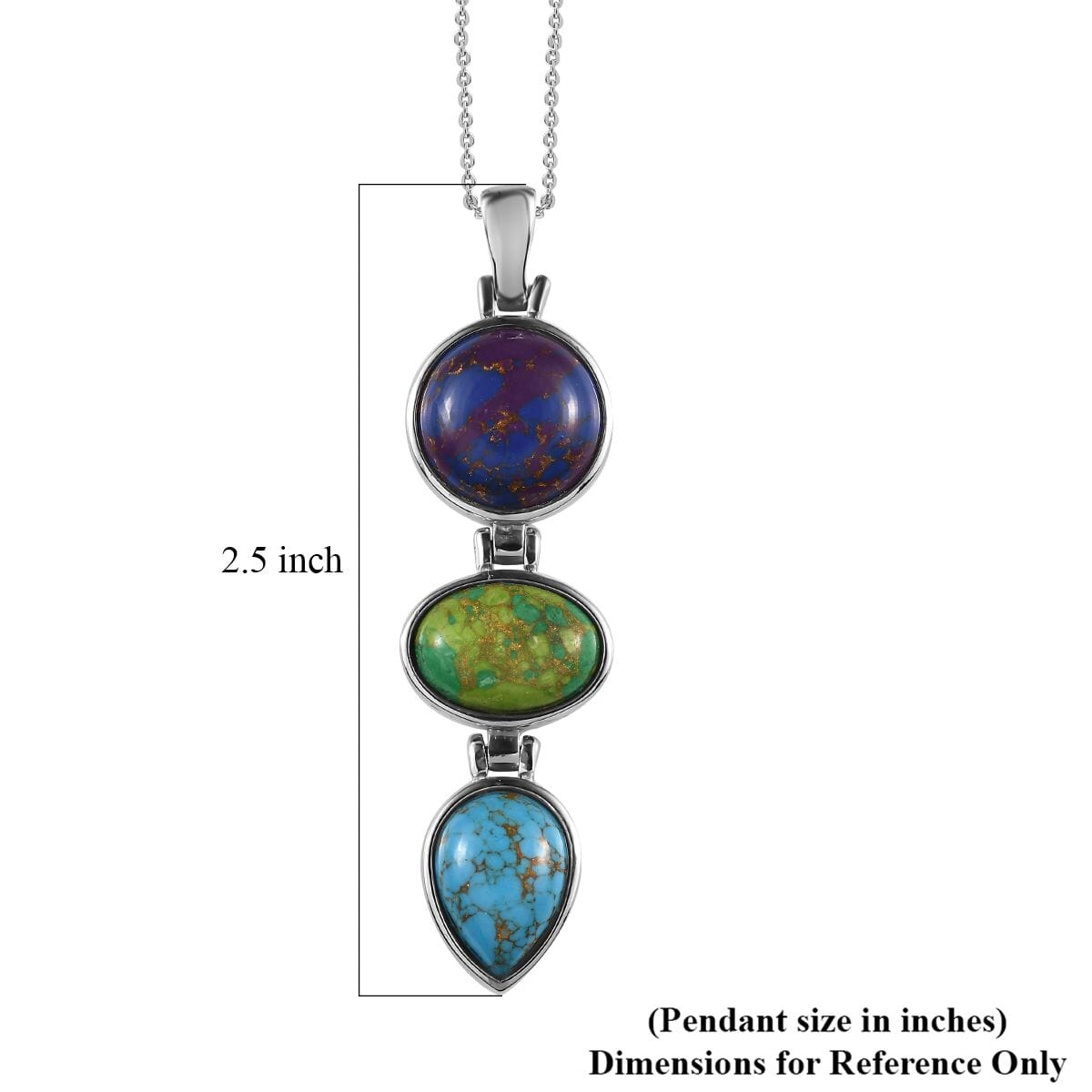 Mojave Purple, Blue and Green Turquoise Pendant Necklace 20 Inches in Stainless Steel 19.80 ctw image number 6