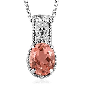 Morganique Quartz (Triplet) Solitaire Pendant Necklace 20 Inches in Stainless Steel 3.00 ctw
