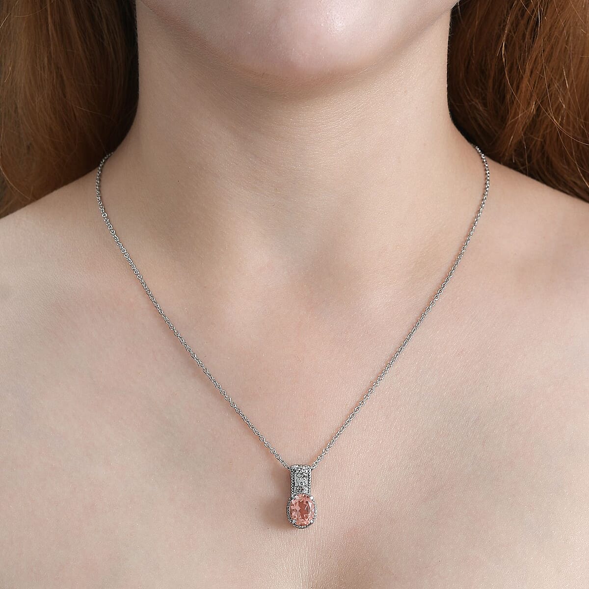 Morganique Quartz (Triplet) Solitaire Pendant Necklace 20 Inches in Stainless Steel 3.00 ctw image number 2