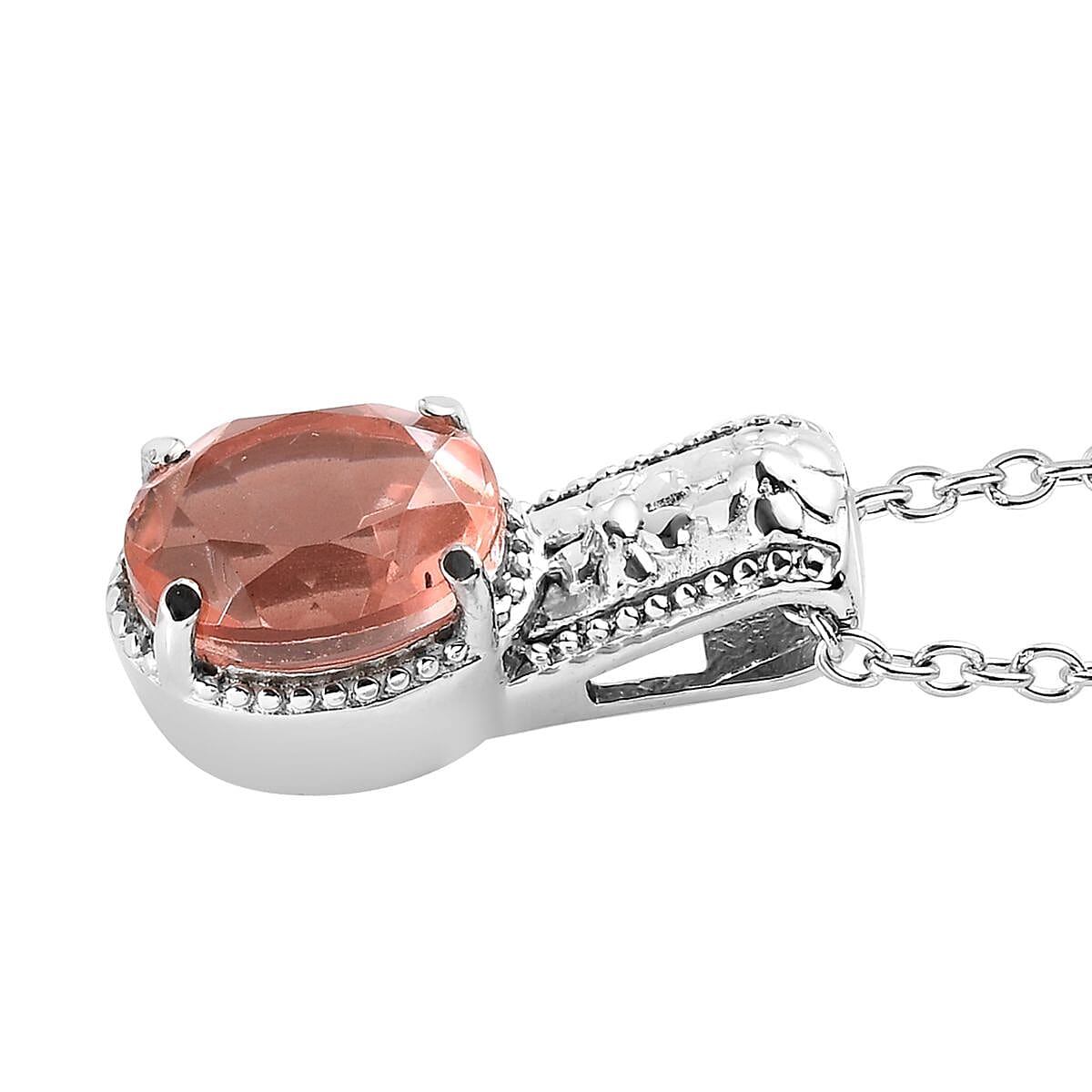 Morganique Quartz (Triplet) Solitaire Pendant Necklace 20 Inches in Stainless Steel 3.00 ctw image number 3