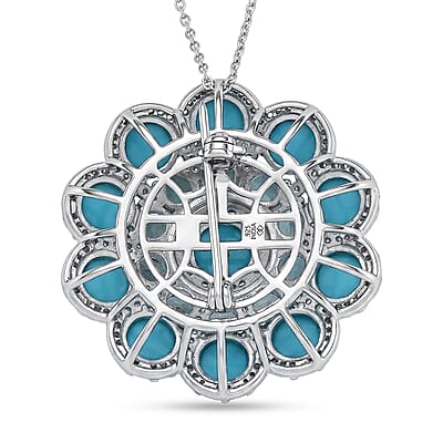 Premium Sleeping Beauty Turquoise and Multi Gemstone 13.25 ctw Pendant Necklace in Rhodium Over Sterling Silver (20 Inches)