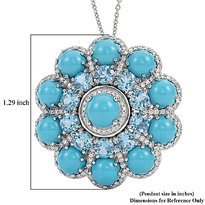 Premium Sleeping Beauty Turquoise and Multi Gemstone 13.25 ctw Pendant Necklace in Rhodium Over Sterling Silver (20 Inches)