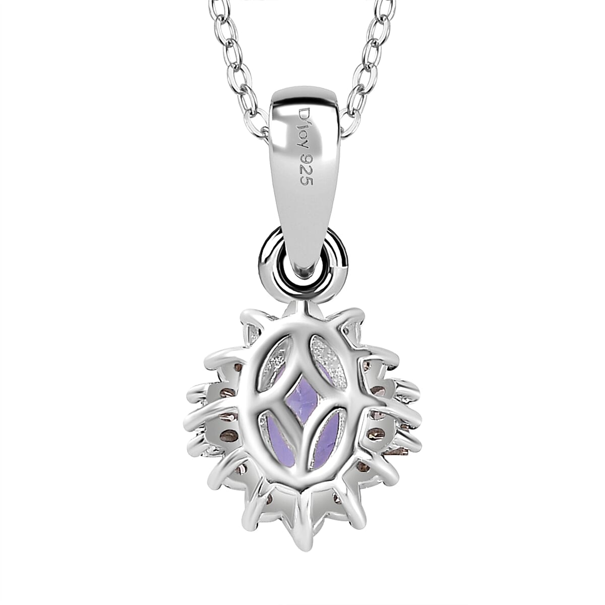 Tanzanite and Natural Champagne Diamond Halo Pendant Necklace 20 Inches in Platinum Over Sterling Silver 0.60 ctw