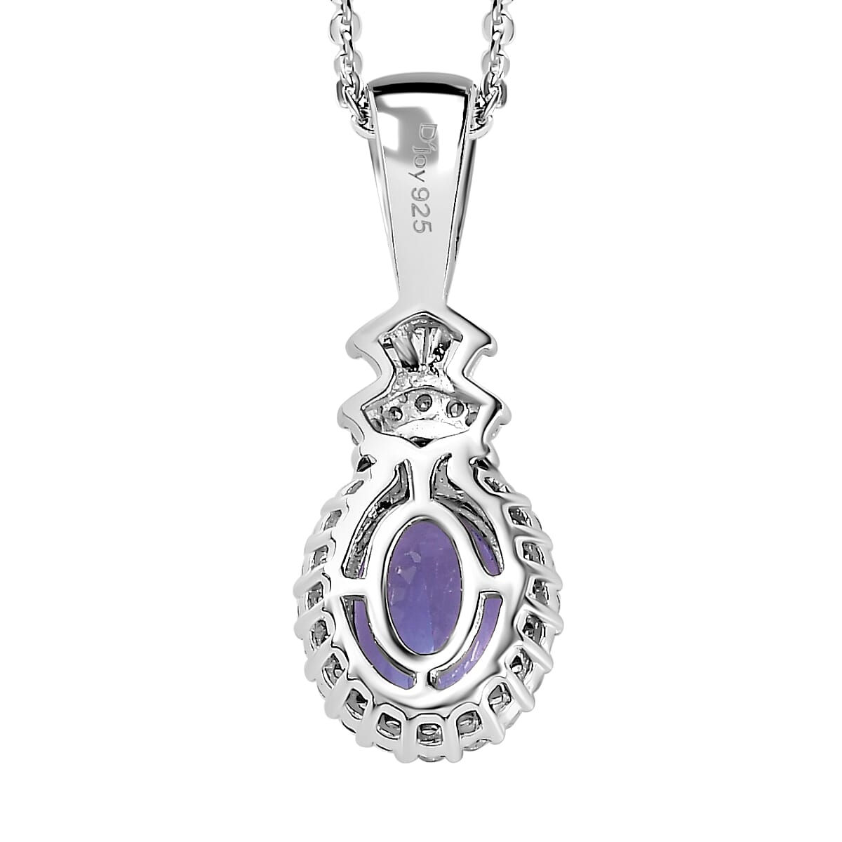 Tanzanite and Diamond Halo Pendant Necklace 20 Inches in Platinum Over Sterling Silver 1.50 ctw