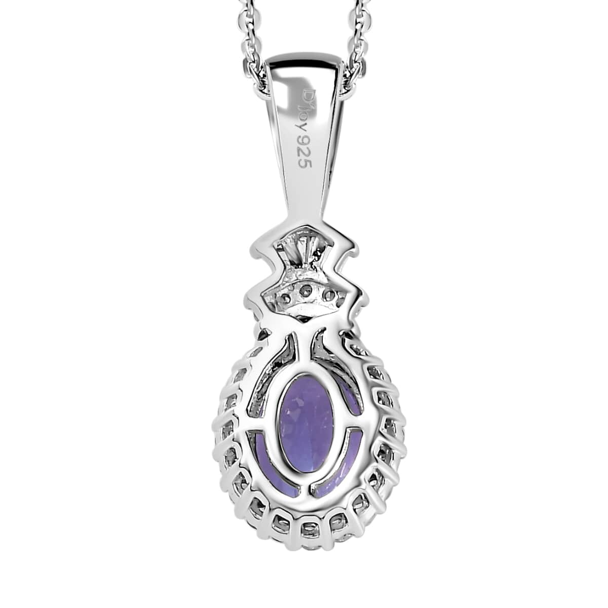 Tanzanite and Diamond Halo Pendant Necklace 20 Inches in Platinum Over Sterling Silver 1.50 ctw image number 4