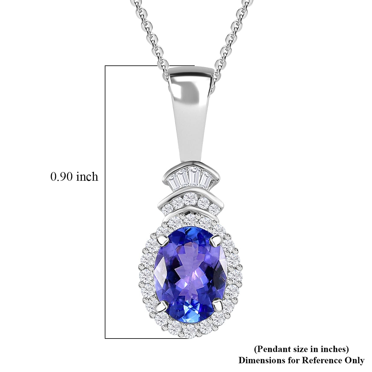 Tanzanite and Diamond Halo Pendant Necklace 20 Inches in Platinum Over Sterling Silver 1.50 ctw