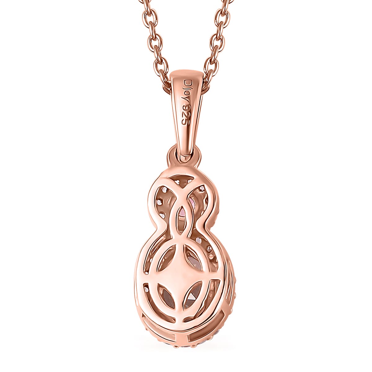 Premium Pink Morganite and Multi Gemstone Halo Pendant Necklace 20 Inches in Vermeil Rose Gold Over Sterling Silver 1.00 ctw