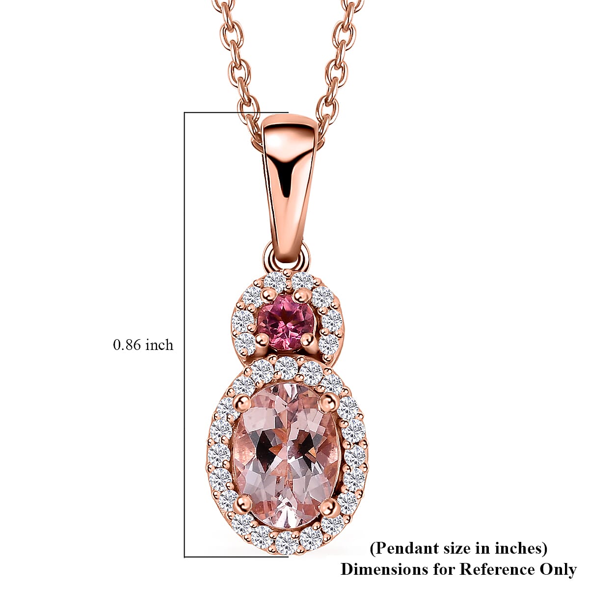 Premium Pink Morganite and Multi Gemstone Halo Pendant Necklace 20 Inches in Vermeil Rose Gold Over Sterling Silver 1.00 ctw