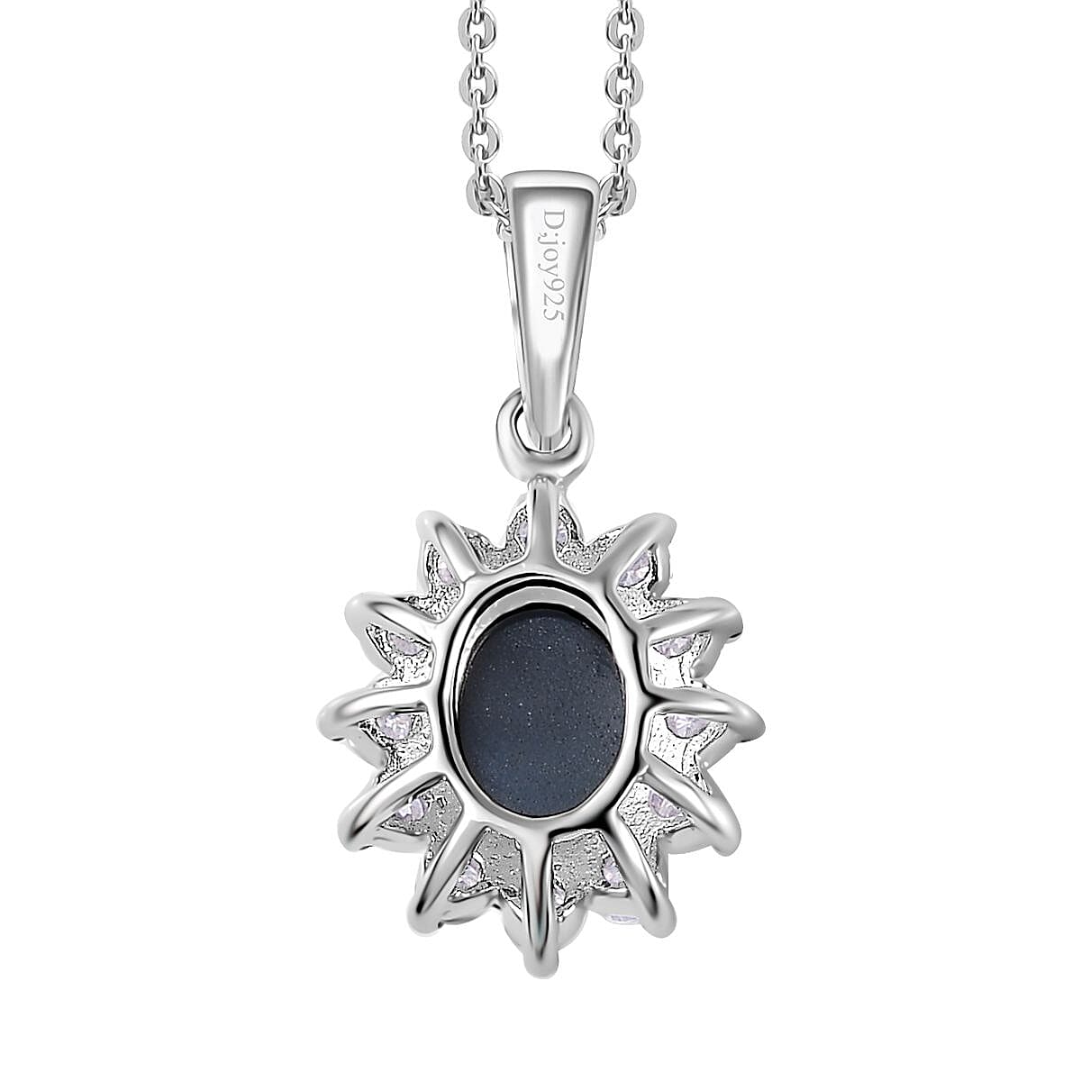 Blue Star Sapphire (DF) and Moissanite Halo Pendant Necklace 20 Inches in Platinum Over Sterling Silver 2.40 ctw