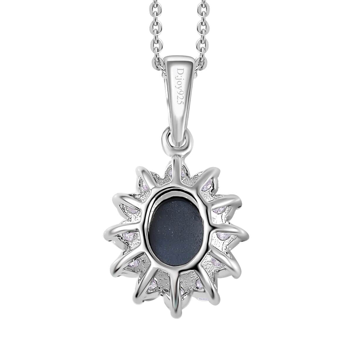 Blue Star Sapphire (DF) and Moissanite Halo Pendant Necklace 20 Inches in Platinum Over Sterling Silver 2.40 ctw image number 4