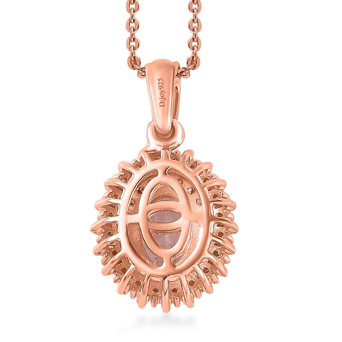Premium Pink Morganite, Natural Champagne and White Diamond Starburst Pendant Necklace 20 Inches in Vermeil Rose Gold Over Sterling Silver 0.90 ctw image number 4