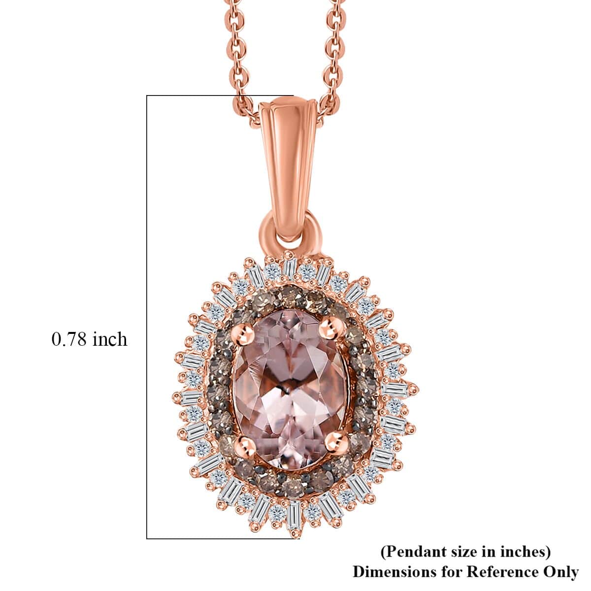 Premium Pink Morganite, Natural Champagne and White Diamond Starburst Pendant Necklace 20 Inches in Vermeil Rose Gold Over Sterling Silver 0.90 ctw image number 5
