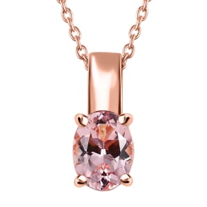 Premium Pink Morganite Solitaire Pendant Necklace 20 Inches in Vermeil Rose Gold Over Sterling Silver 1.15 ctw