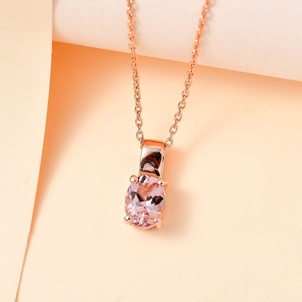 Premium Pink Morganite Solitaire Pendant Necklace 20 Inches in Vermeil Rose Gold Over Sterling Silver 1.15 ctw image number 1