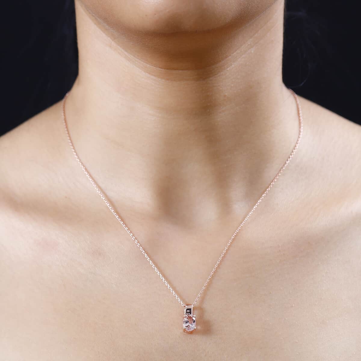 Premium Pink Morganite Solitaire Pendant Necklace 20 Inches in Vermeil Rose Gold Over Sterling Silver 1.15 ctw image number 2