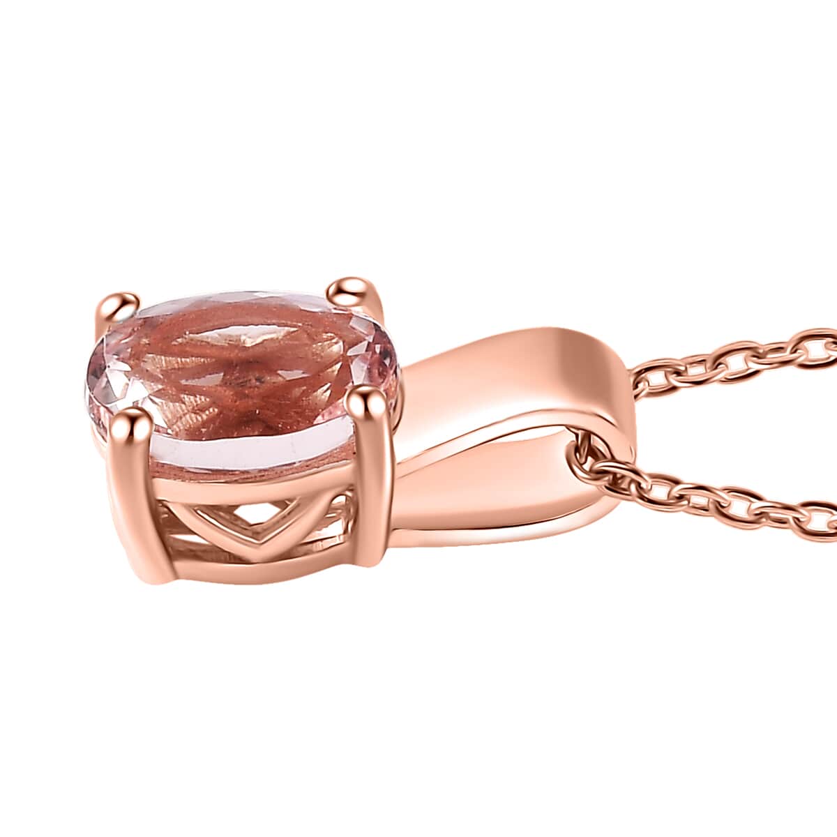 Premium Pink Morganite Solitaire Pendant Necklace 20 Inches in Vermeil Rose Gold Over Sterling Silver 1.15 ctw image number 3