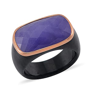 Carved & Faceted Purple and Black Jade (D) 104.00 ctw Band Ring (Size 6) and Pendant Necklace 18 Inches in Vermeil Yellow Gold Over Sterling Silver