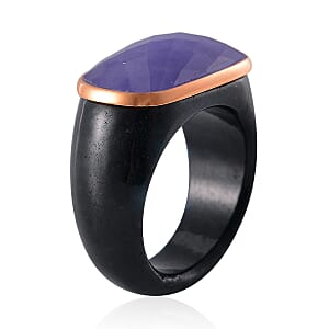 Carved & Faceted Purple and Black Jade (D) 104.00 ctw Band Ring (Size 6) and Pendant Necklace 18 Inches in Vermeil Yellow Gold Over Sterling Silver