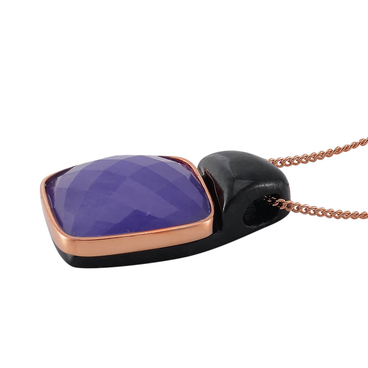 Carved & Faceted Purple and Black Jade (D) 104.00 ctw Band Ring (Size 7) and Pendant Necklace 18 Inches in Vermeil Yellow Gold Over Sterling Silver image number 6