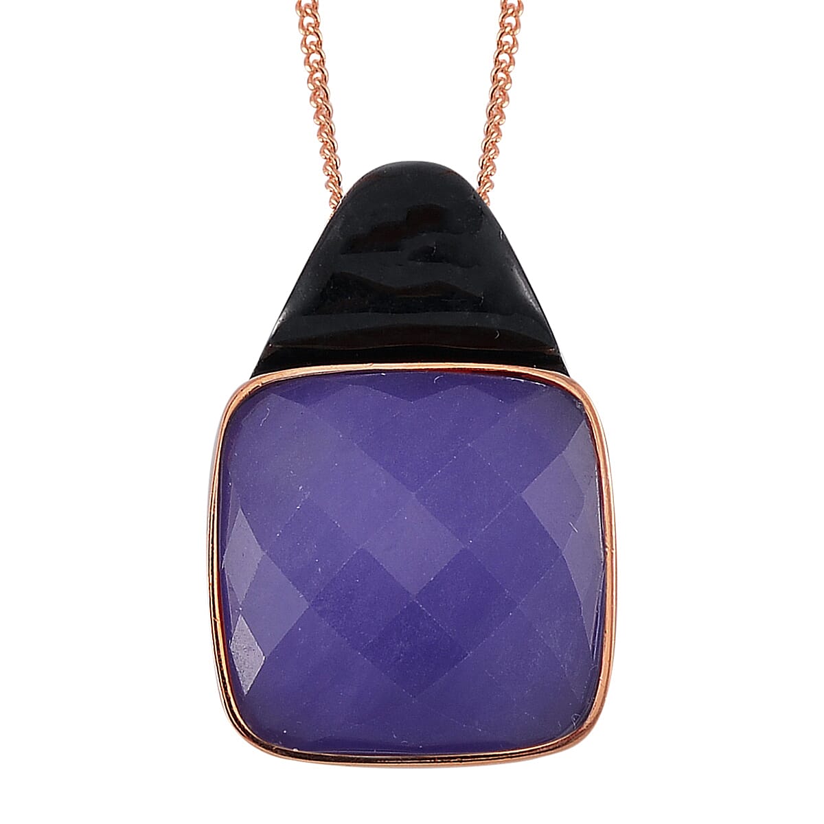 Carved & Faceted Purple and Black Jade (D) 104.00 ctw Band Ring (Size 9) and Pendant Necklace 18 Inches in Vermeil Yellow Gold Over Sterling Silver image number 5