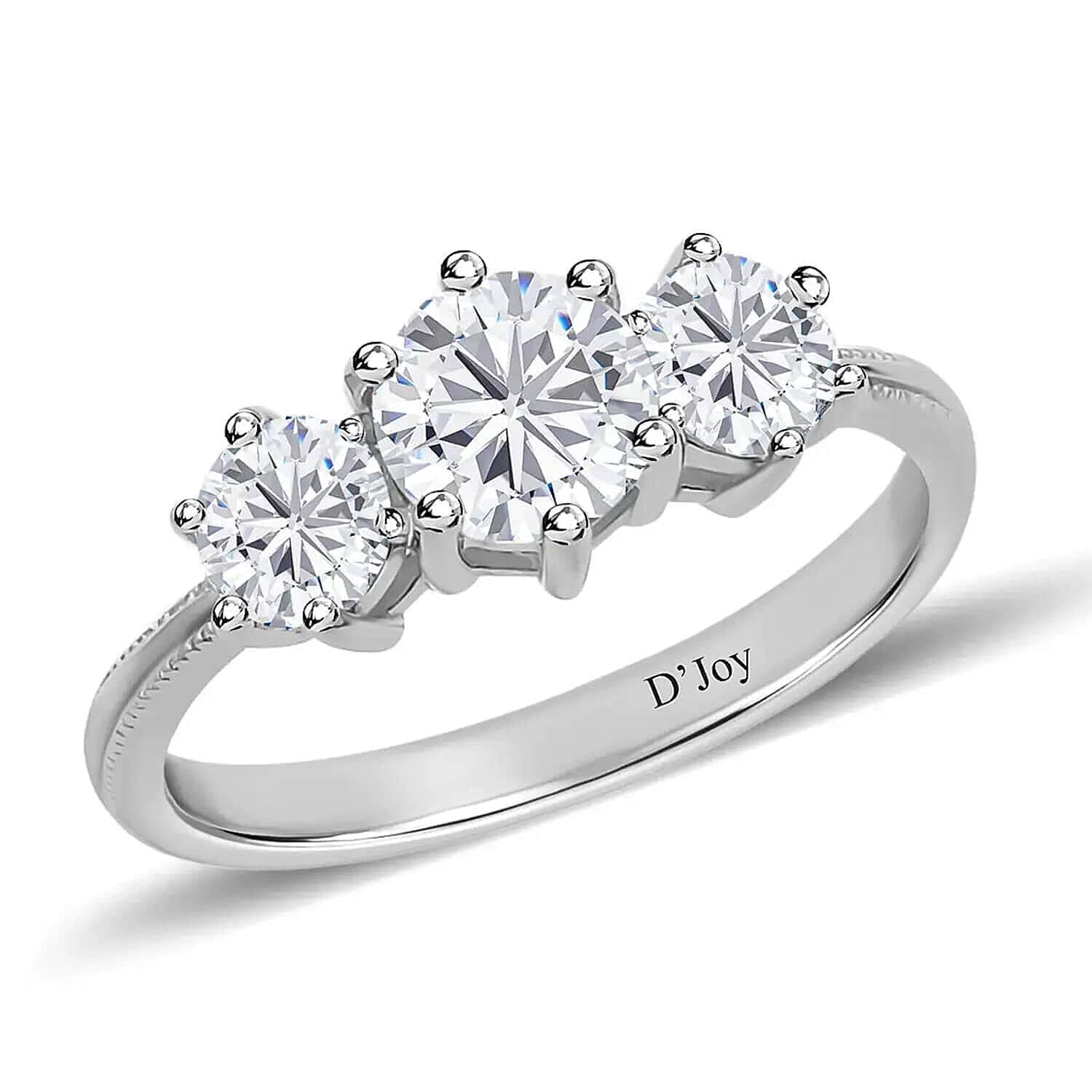 Set of 3 Heart and Arrows Cut Moissanite 3 Stone Ring in Vermeil YRG and Platinum Over Sterling Silver (Size 10.0) 5.25 ctw