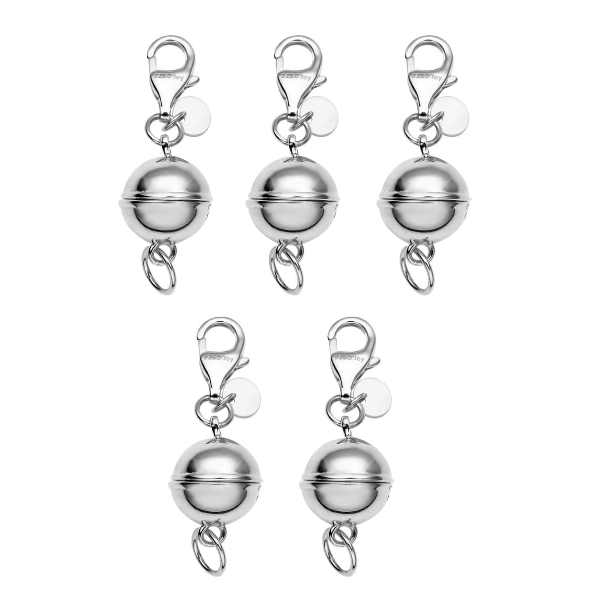 Set of 5 Rhodium Over Sterling Silver 9mm Round Magnetic Lock with Lobster Clasp (12.50 g) image number 0
