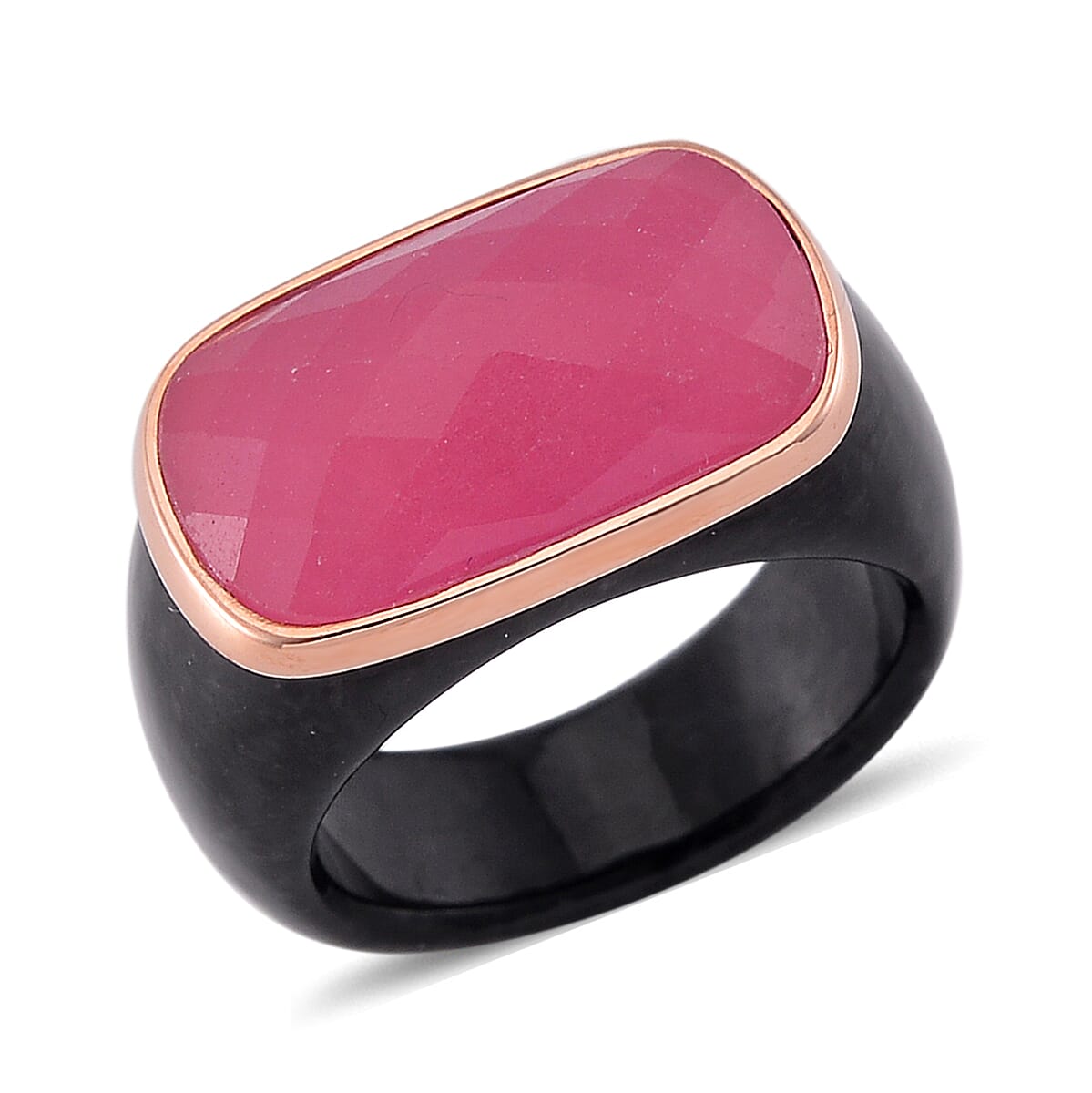 Carved & Faceted Pink and Black Jade (D) 104.00 ctw Band Ring (Size 8) and Pendant Necklace 18 Inches in Vermeil Yellow Gold Over Sterling Silver image number 2