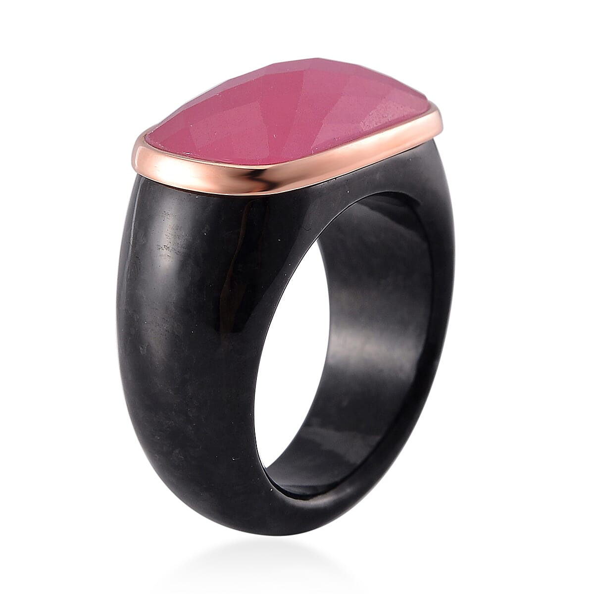 Carved & Faceted Pink and Black Jade (D) 104.00 ctw Band Ring (Size 8) and Pendant Necklace 18 Inches in Vermeil Yellow Gold Over Sterling Silver image number 3